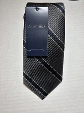 NWT*Daniel Cremieux Necktie Stripe** Gray Navy* Silk* Slim* Italy*$59