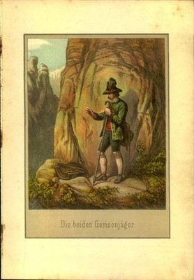 Lithographie - Steindruck - 1881 - Die beiden Gemsenjäger. Farblithographie.