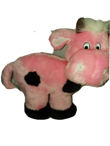 VTG Cow Plush Stuffed Animal Pink Black White Soft Moo Black Farm Country - Picture 2 of 6