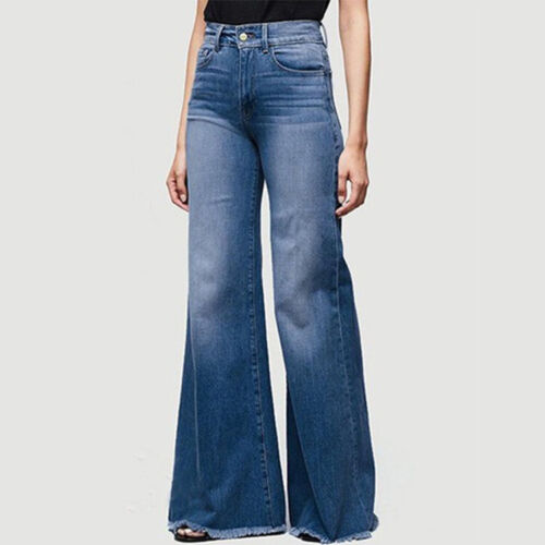 hochtaillierte Damenjeans mit breitem Bein Denim Freizeithose Glockenunterteil - Bild 2 von 45