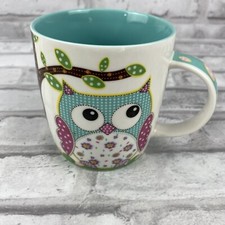 Burton  Burton Stitched Owl Coffee Mug Tea Cup Turquoise Pink Green