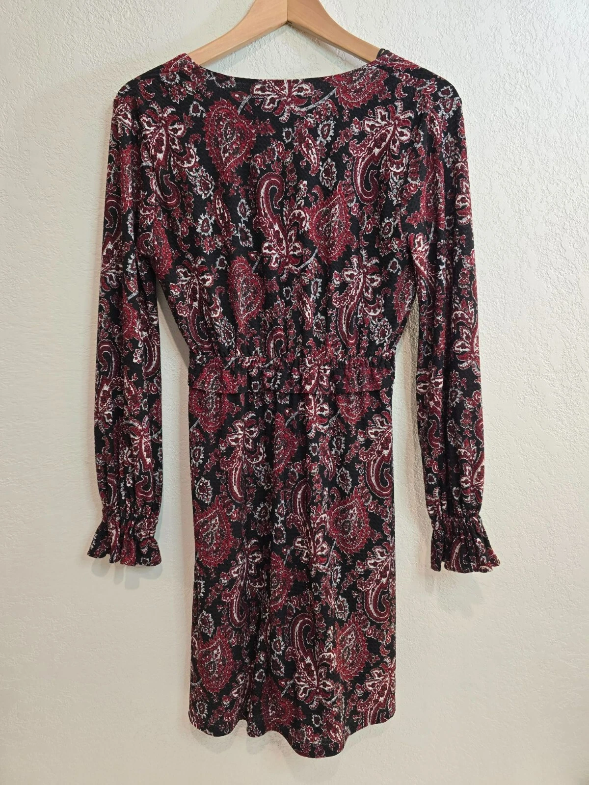 Abito Michael Kors nero rosso paisley lungo con volant maniche vescovo taglia XS