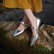 Women's Low Mid Heel Mary Janes Dress Formal Shoes Office Lady Point Toe Banquet
