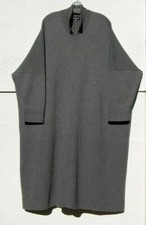 SALE! Eskandar MID GREY Split Turtle Neck Merino 46” Long Dress O/S