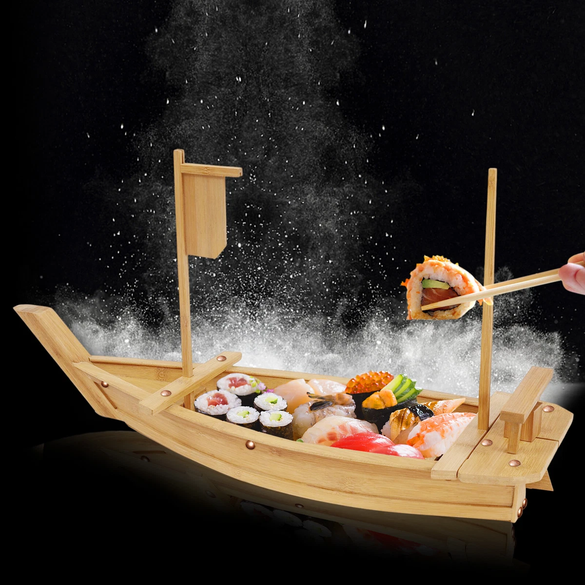 Sushi Boat Serving Tray Bamboo Sushi Plate Fruit Sashimi Tray Boat