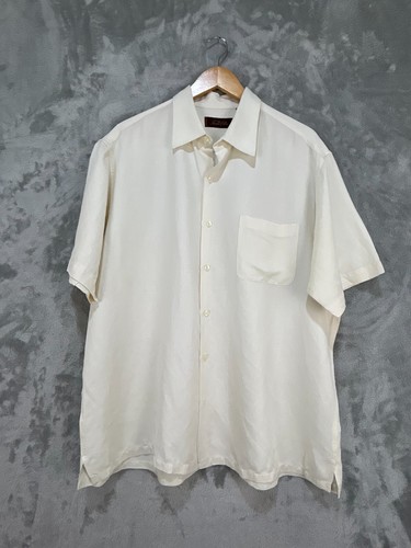 Tasso Elba Cream Silk Linen Button-Down Shirt XL Front Pocket Casual Luxe