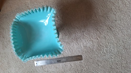 Vintage Fenton Atemberaubende Rüschenkante Grün Standschale Kompott TÜRKIS 9 Zoll - Bild 2 von 5