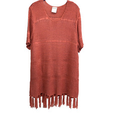 Bedford Fair Sweater Dress Women Extra Large Crochet Fringe Cottage Core XL