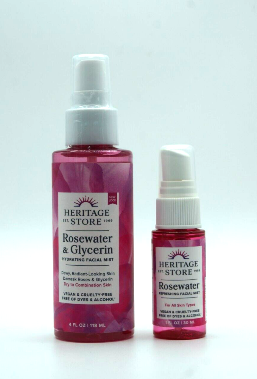 2 PACK Heritage Store Rosewater & Glycerine Hydrating Facial Mist 4 oz Liquid