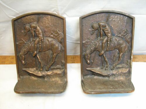 End of the Trail Iron Copper Finish Bookends Western Horse Native American - Picture 1 of 4