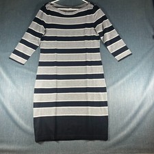 Tommy Hilfiger Womens Shirt Dress Light Gray Black Striped Long Sleeve Size L