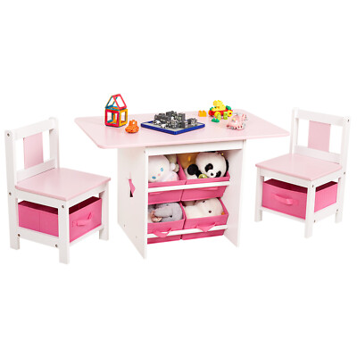 Kindertisch mit 2 Stühle, Kindertisch mit Stauraum, 3tlg Kindersitzgruppe