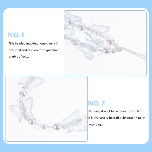 2 Pcs Butterfly Pearl Mobile Chain Phone Decoration Beaded Strap - 第 3/12 張圖片