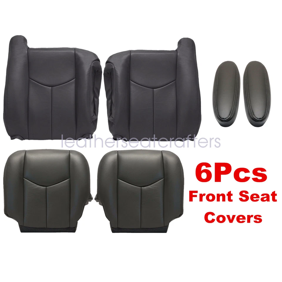 For 2003-2006 Chevy Avalanche Front Top & Bottom & Armrest Seat Cover Dark Gray Foto 2 de 4