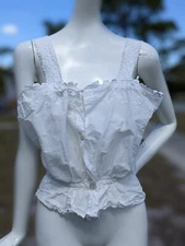 BEAUTIFUL EDWARDIAN EMBROIDERED WHITE COTTON CAMISOLE BLOUSE