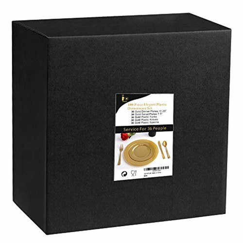 Gold Plastic Plates, Premium Heavyweight Gold Disposable Silverware 180 Pieces - Picture 5 of 5