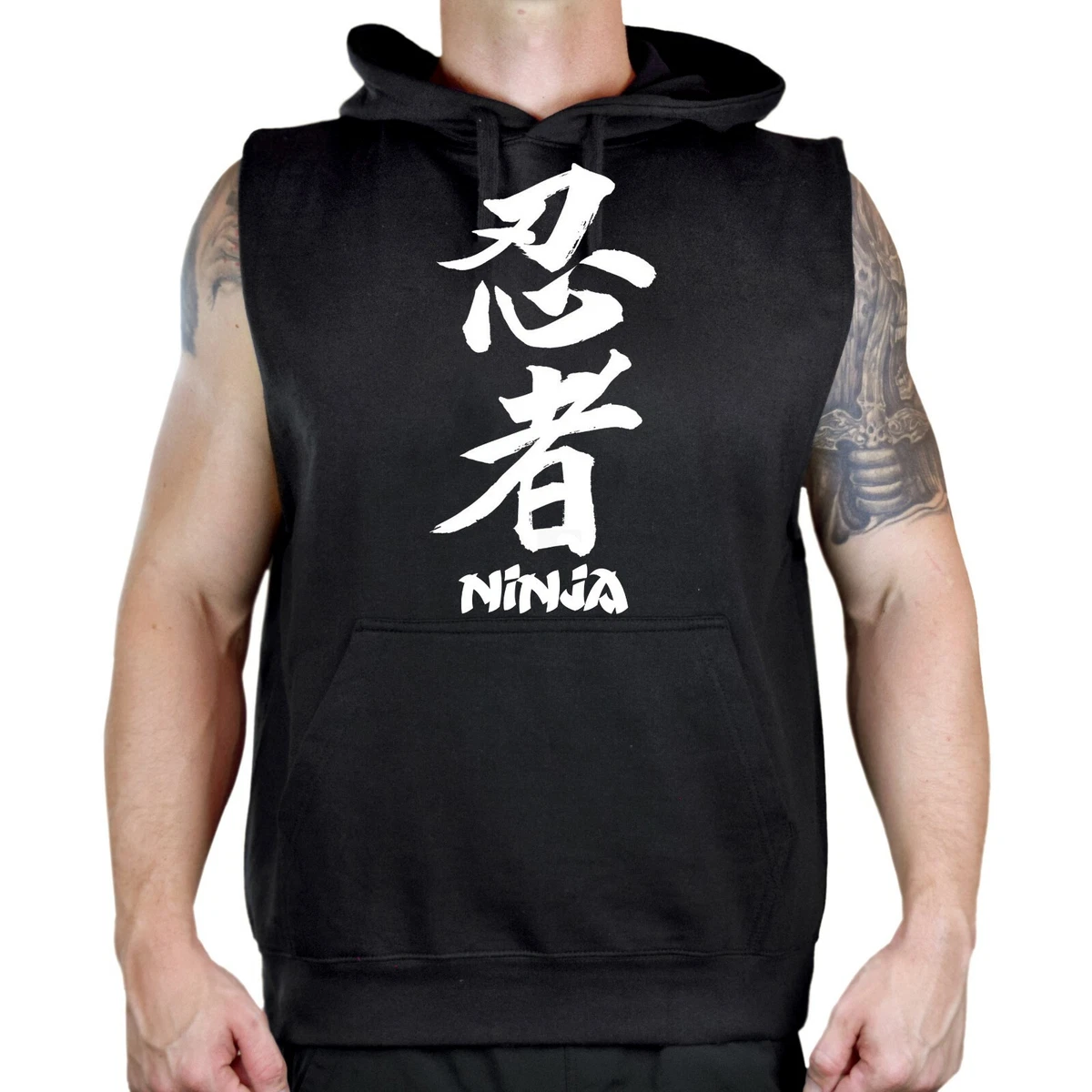 Menu0026#039;s Japanese Ninja Black Sleeveless Vest Hoodie MMA Fighting Japan  Karate Judo | eBay