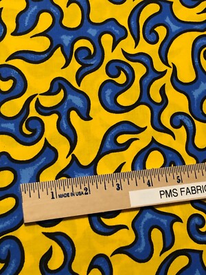 MDG On Fire 100% cotton fabric by the yard like Motorcycle flames  Yellow & Blue