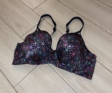 Vintage Warners 01397 Full Coverage Underwire Bra Lined Floral Womens 36C Black