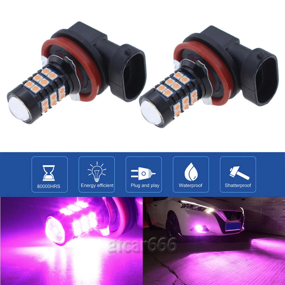 2x 30SMD H8 H11 LED Rosa Púrpura Proyector Niebla Conducción Diurna Bombilla Foto 3 de 4