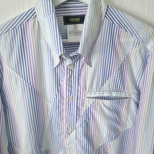 Versace Mens Multicoloured Striped Buttun-Up Long Sleeve Shirt Size Large VGC - Picture 5 of 12
