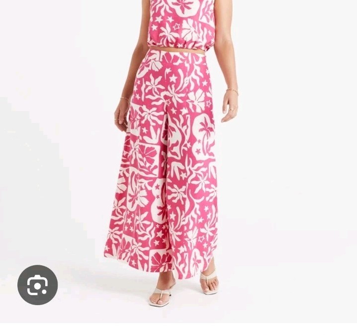 AS NEW SPORTSGIRL XL 16 PINK WHITE Printed Linen pants wide leg palazzo culottes
