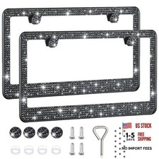 2 Pack License Plate Frames for Women, Sparkly Rhinestone Diamond Black 2PCS