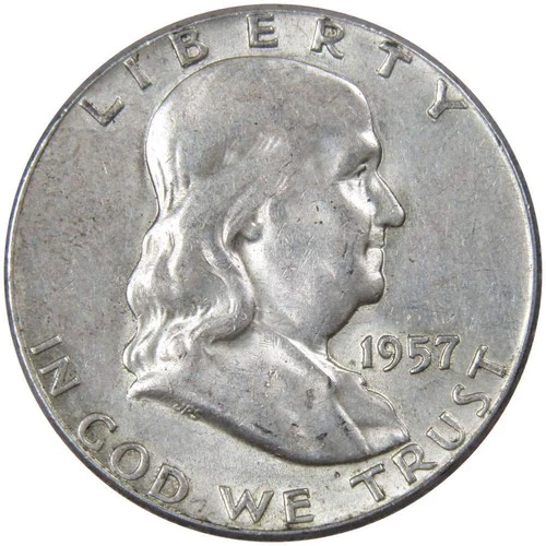 1957 Franklin Half Dollar AU About Uncirculated Silver 50c Coin