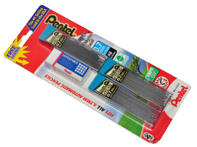 Pentel Super Hi-Polyme 0.7mm Med Lead Refill for Mechanical Pencil Bonus Eraser 