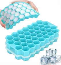 Ice Cube Trays with Lid, 2 Pack Silicone Ice Cube Trays with Lid-37 Grid, Easy-R
