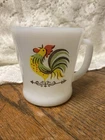 Vintage Fire King “Chanticleer” Rooster Mug white milk glass D handle 1950’s