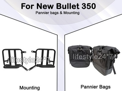 ''Canvas & Leather Pannier Bags & Mounting D12'' FOR ROYAL ENFIELD NEW BULLET 350