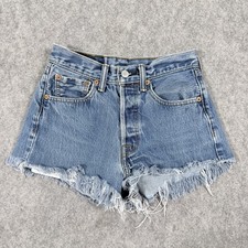 Levi's 501 Distressed Denim Shorts Women's Sz W28xL34 Actual Fits 25x2.5 Blue