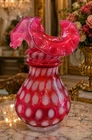 Fenton cranberry opalescent polka dot vase very rare