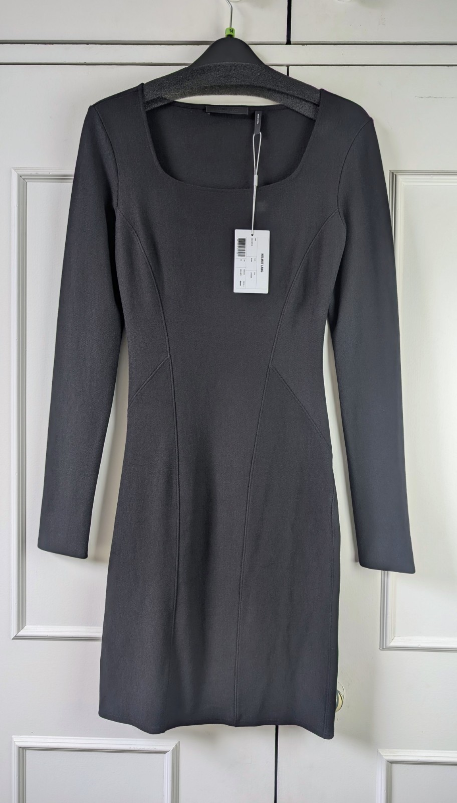 BNWT Helmut Lang Black Gala Knit Long Sleeve Mini Dress with Back Cut Out Size M