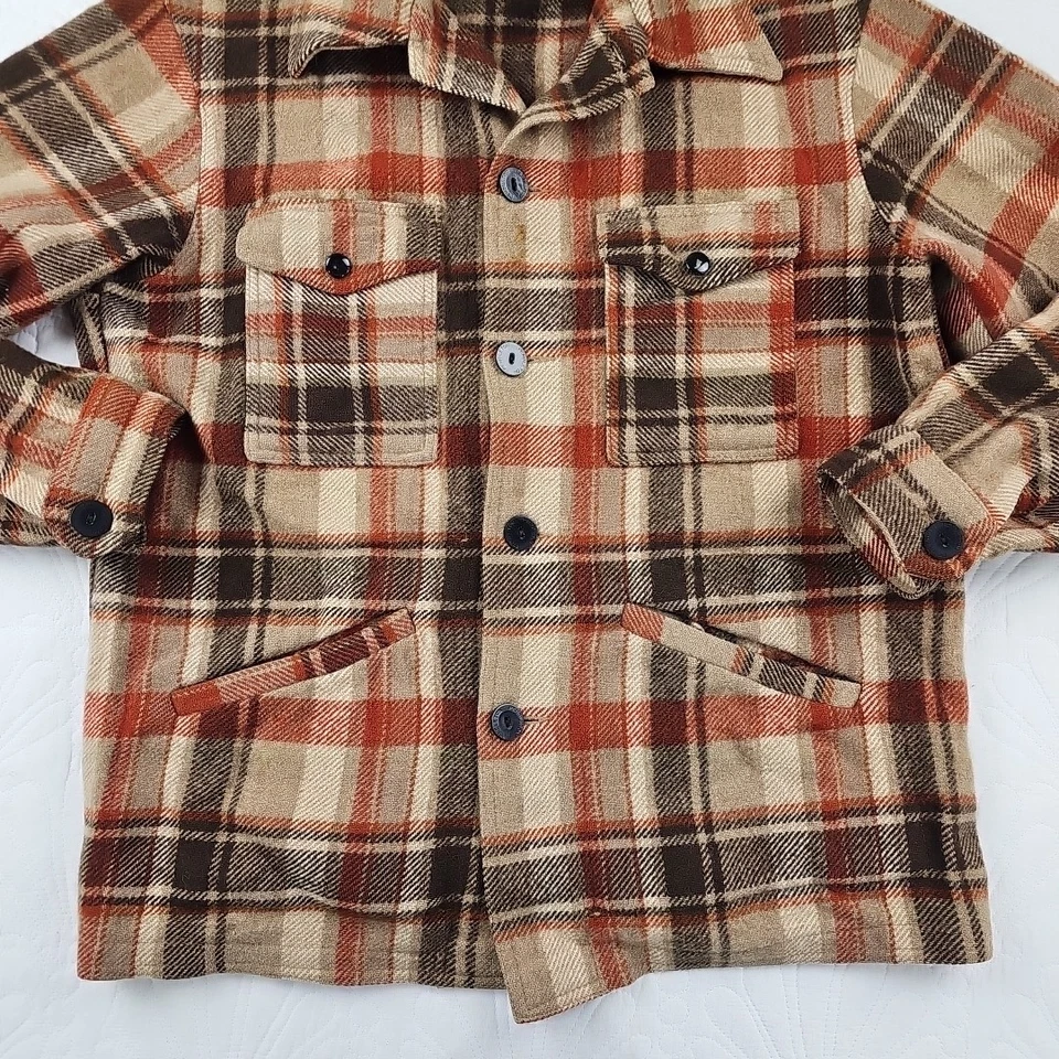 Chaqueta de Colección Pendleton Para Hombres Marrón y Naranja Lana a Cuadros Talla L Foto 2 de 4
