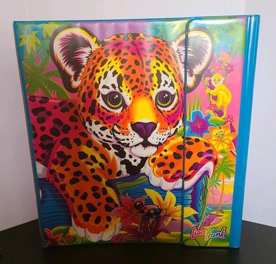 Vtg 90s Lisa Frank 1'' Tri Fold 3 Ring Binder Keeper Hunter Leopard Orig Sticker