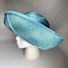 Mr. John Classic Vintage Straw Hat Turquoise Beaded Trim Asymmetrical Church NWT