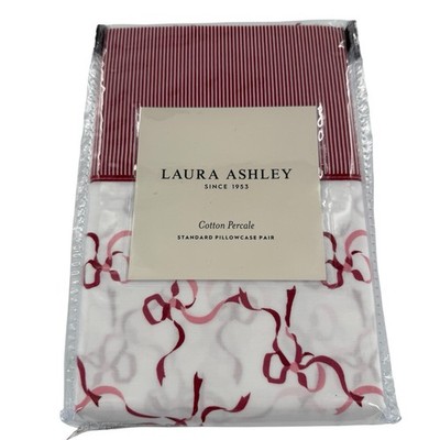 Laura Ashley Trailing Bows Red Set of 2 Cotton Percale Standard Pillowcase New