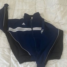 adidas Men's Navy Colorblock Track Jacket Full Zip Pockets Stand-Up Collar
