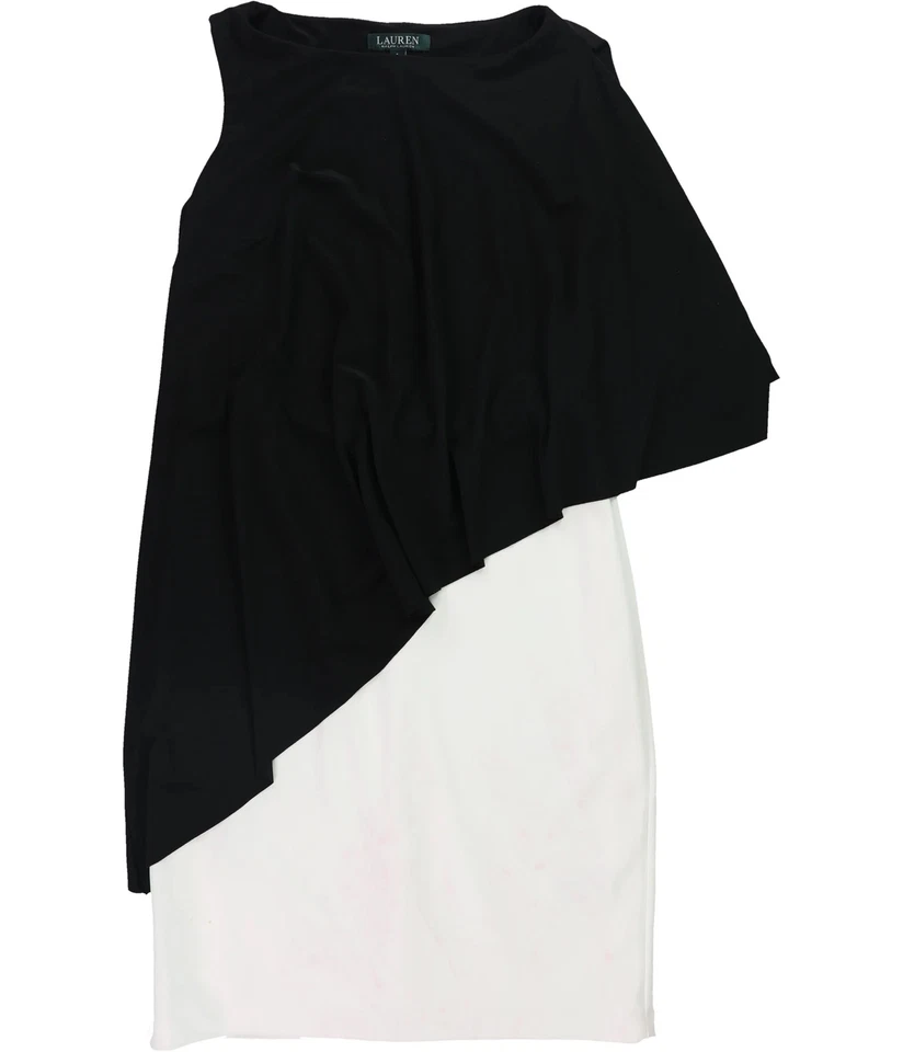 Ralph Lauren Womens Asymmetrical Cape Sheath Dress, blkwht, 8