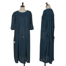 mina perhonen dot print cotton gathered dress blue  white women's size 36 used