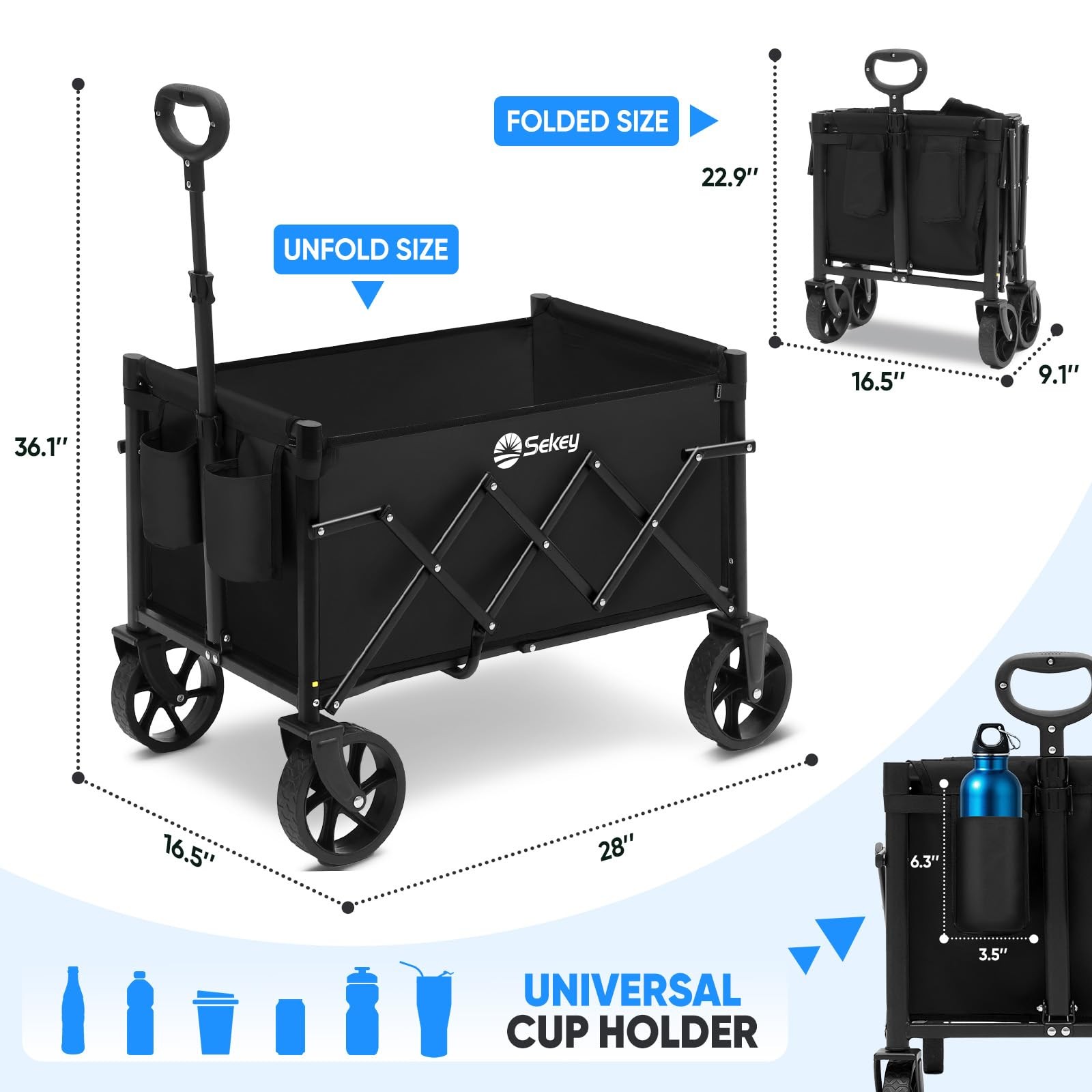 Heavy Duty Wagon with Big Wheels Foldable Cart 220LBS Capacity Utility