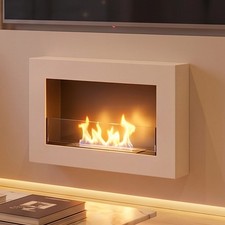 Bioethanol Fireplace Wall Mounted 650x400 White Matt with Glass Ventless