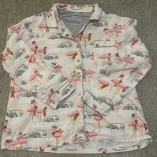 NICK & NORA Women 2XL Pink Flamingo Airstream Flannel PAJAMA Top ONLY