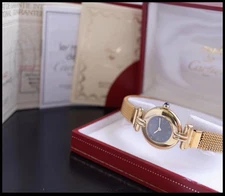 CARTIER Must Colisee Vermeil 590002 Quartz Watch Black Gold GP Silver 925 w/Box