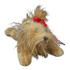 Russ Yomiko Yorkshire Terrier plush stuffed animal long tan brown fur red bow ne