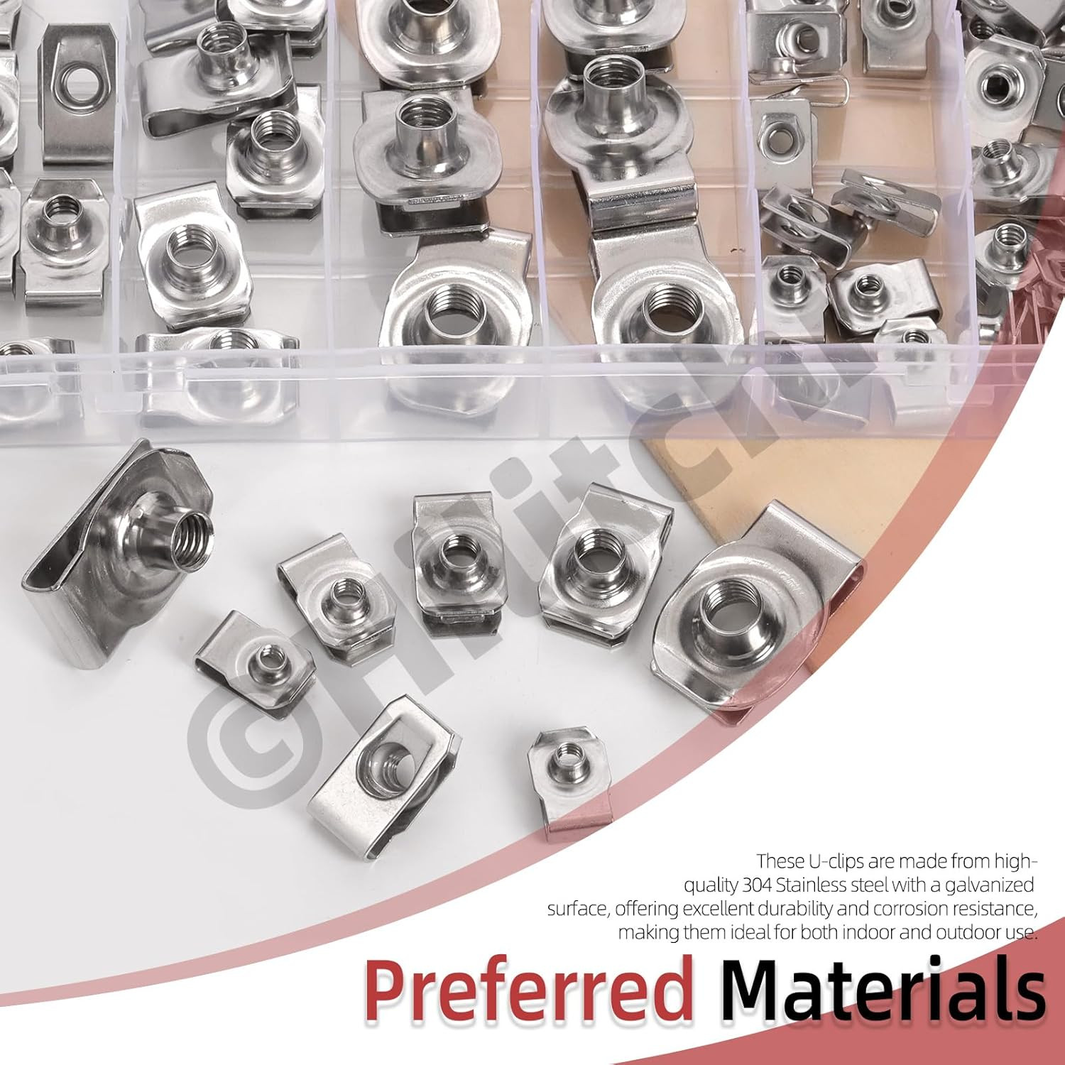 54Pcs 5Sizes U-Style Clip-On Nut Regular Extruded U-Nut U Type Nut Zinc Plated U