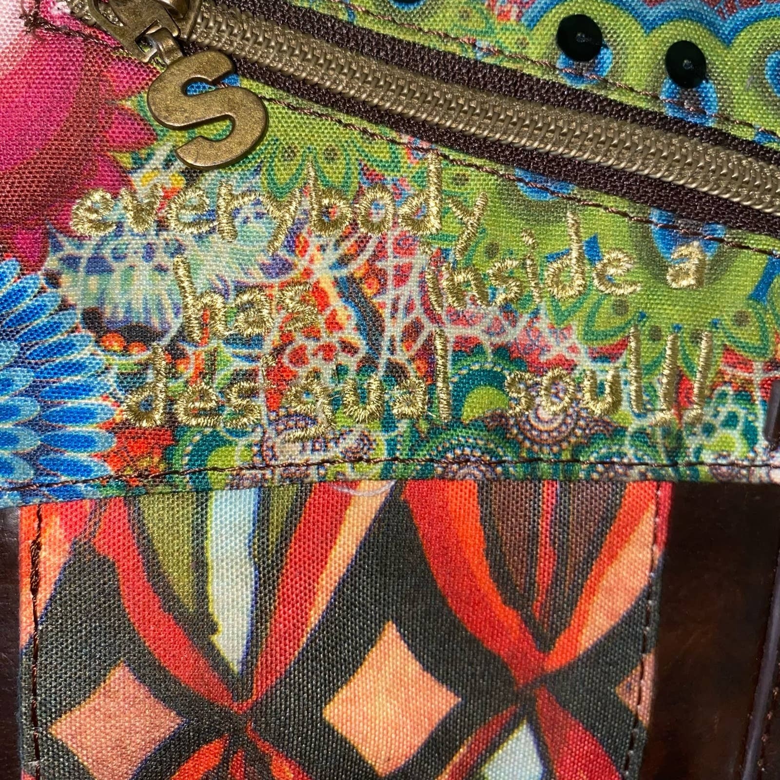 Desigual Patchwork Embroidered Studded Clutch Cro… - image 9