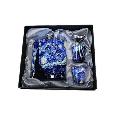 Vincent Van Gogh Starry Night Flask D141 8oz Stainless Sun Stars & Shot